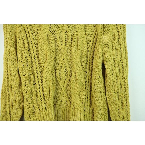Zara S Mustard Cable Knit Chunky Sweater Pullover Fall Oversized Fisherman - Picture 3 of 7